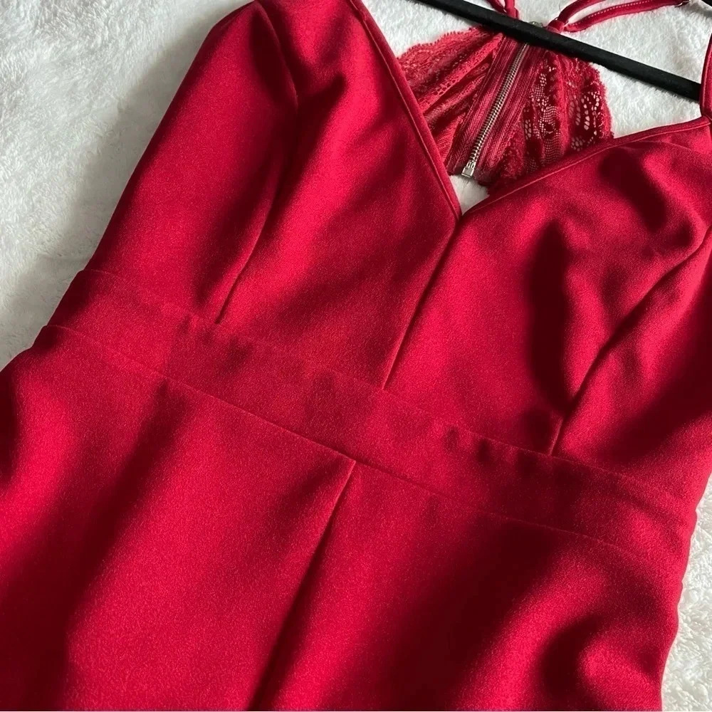 Red Lace Back Romper - Picture 4 of 8